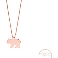 Bigakan Ayı Taşsız Model 925 Ayar Gümüş Kadın Kolye Rose Kaplama