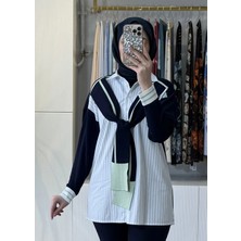 Tığ Triko Önden Bağlamalı Triko Detaylı Gömlek Lacivert