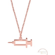 Bigakan Şırınga Taşsız Model 925 Ayar Gümüş Kadın Kolye Rose Kaplama