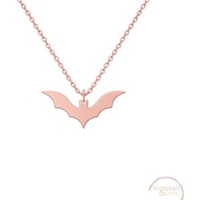 Bigakan Yarasa Batman Taşsız Model 925 Ayar Gümüş Kadın Kolye Rose Kaplama