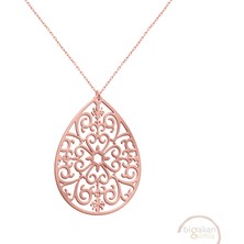 Bigakan Spiral Motifli Damla Taşsız Model 925 Ayar Gümüş Kadın Kolye Rose Kaplama