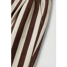 Magu Unisex Oversize Çocuk Pamuklu Kahverengi Çizgili Pantolon - Elastik Belli