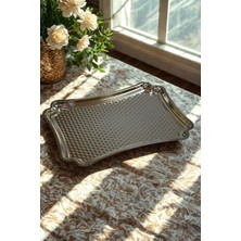 Ahinur Mutfak Çelik Servis Tepsisi, Parmak Izi Yapmaz, Gümüş Söz - Nişan Sunum Tepsisi 28X18 cm