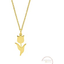 Bigakan Lale Taşsız Model 925 Ayar Gümüş Kadın Kolye Altın Kaplama