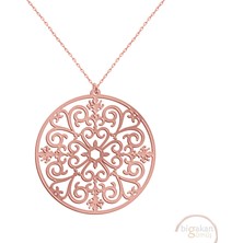 Bigakan Spiral Motifli Daire Taşsız Model 925 Ayar Gümüş Kadın Kolye Rose Kaplama