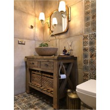 Feyza Design Cansel Ahşap Masif Ahşap Dresuar Banyo Dolabı 80X100 cm
