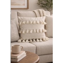 Nurgita Home Bohem Yastık Kılıfı & Punch Püsküllü Kırlent Kılıfı & Ham Keten Dekoratif Kırlent