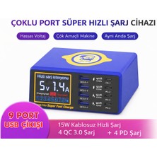 Qasul 9 Port USB Hızlı Şarj Istasyonu 110W – Kablosuz 15W Şarj + 4 Qc3.0 + 4 Pd Çoklu Şarj Cihazı