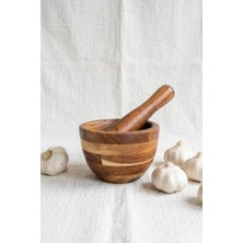 Atby Akasya Doğal Ahşap Havan Havaneli Sarımsak Ezeceği ve Baharat Döveceği