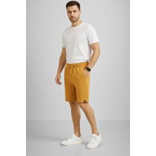Antakya Yöresi Erkek Otoban Dokuma Şort Beli Lastikli Bağcıklı, Cepli, Rahat Kesim Günlük Yazlık Şort - Hardal
