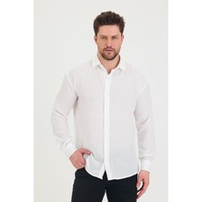 Cool Tarz Erkek Slim Fit Dar Kalıp Uzun Kol Pamuklu Keten Efekt Gömlek