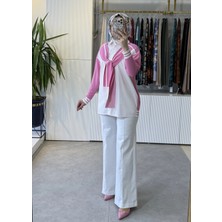 Tığ Triko Önden Bağlamalı Triko Detaylı Gömlek Pembe