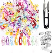 Kumaş Mandalı Kağıt Plastik Klips Tutucu Mandal 60 Adet+1çıtçıt Makas+Mezura Fayla