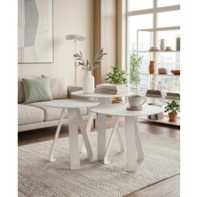 Premium Metal Modüler Orta Sehpa Seti – 3'lü Iç Içe Geçebilir Zigon Tasarım (Mat Siyah / Beyaz)