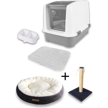 Kurtbay Şekil Lüks Kapalı Kedi Tuvaleti Yatak Tırmalama Paspas Mama Kabı Kedi Başlangıç Seti - Lkt1