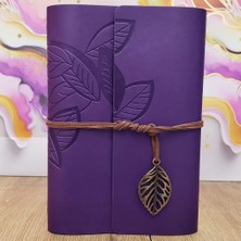 Aydogan's Yaprak Desenli Çizgisiz Deri Defter Mor