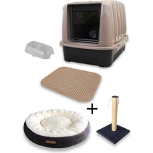 Kurtbay Şekil Lüks Kapalı Kedi Tuvaleti Yatak Tırmalama Paspas Mama Kabı Kedi Başlangıç Seti - Lkt1