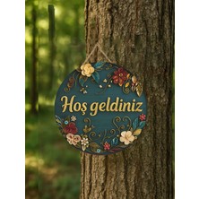 Marnello Consept Kapı Süsü Ahşap Mdf "hoşgeldiniz" Yazılı - Çiçek Desenli - 2d Flat - Uv Baskılı