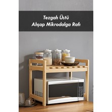 Moola Naturel Ahşap Mikrodalga Rafı, Tezgah Üstü Fırın & Baharat Düzenleyici Stand, Tezgah Üstü Organizer