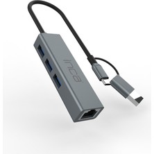 Erdo Ticaret Inca IUTP-03T USB Hubx3 USB 3.0 10 Gbps+Ethernet RJ45 1000MBPS Çoklayıcı