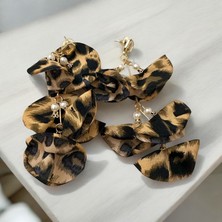 ALS Tasarım Dünyası Kadın Leopar Desenli Araları Incili Gold Kristal Taşlı Hafif Küpe