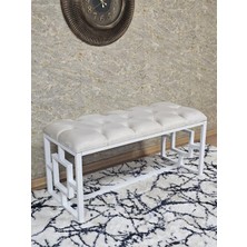 Sevinç Mobilya Beyaz Boyalı Içi Kareli Diktörtgen 100 cm x 40 cm Oturak Puf - Bench - Makyaj Oturağı - Oturak