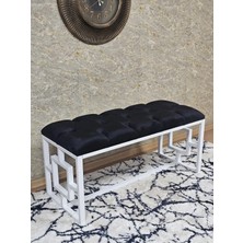 Sevinç Mobilya Beyaz Boyalı Içi Kareli Diktörtgen 100 cm x 40 cm Oturak Puf - Bench - Makyaj Oturağı - Oturak