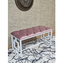 Sevinç Mobilya Beyaz Boyalı Içi Kareli Diktörtgen 100 cm x 40 cm Oturak Puf - Bench - Makyaj Oturağı - Oturak