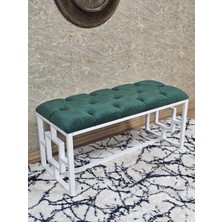 Sevinç Mobilya Beyaz Boyalı Içi Kareli Diktörtgen 100 cm x 40 cm Oturak Puf - Bench - Makyaj Oturağı - Oturak