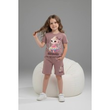 Yağmur Giyim Pjkskt Ballerina Cappucino Desenli Şortlu Kız Çocuk Kısa Kol Takım 6574