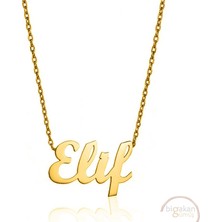 Bigakan 925 Ayar Gümüş Altın Kaplama Elif Isimli Kolye