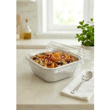 Pointpack Fırına Dayanıklı Alüminyum Kase 300CC Kapaklı Plastik Tatlı Taşıma Kabı 20'li Paket