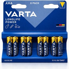 Varta Longlife Power Aaa Ince Kalem Pil 8’li Paket – Alkalin, Uzun Ömürlü, 10 Yıl Raf Ömrü, Yüksek Performanslı Pil