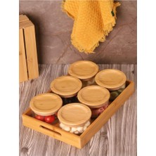 Atbyhome Duo 300 ml Silikonlu Bambu Kapaklı Cam Kahvaltılık Lüx Kahvaltılık Sunum Seti