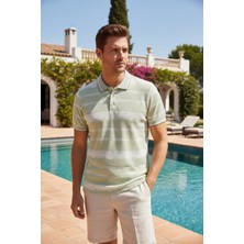 Nakşi Giyim Erkek Polo Yaka Çizgili Örme Modern Fit Yazlık Tişört