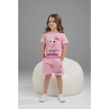 Yağmur Giyim Pjkskt Ballerina Cappucino Desenli Şortlu Kız Çocuk Kısa Kol Takım 6574