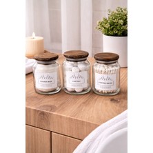 Durina Living Akasya Ahşap Kapaklı Cam Kavanoz 3’lü Set – Banyo Organizer Pamukluk Kulak Çubuğu ve Pamuk