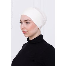 Loggia Geçmeli Bone Önü Dikişsiz Kaymaz Lastikli Kadın Tesettür Pratik Geçme Iç Bone Ekru - Kırık Beyaz