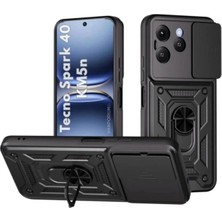 Teknomoda Tecno Spark 40 Kılıf Kılıf Yüzüklü Standlı Sürgülü Kamera Korumalı Tank Sert Silikon Kapak KM5N