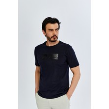 Trender Enjeksiyon Erkek O Yaka T-Shirt Desen Lacivert