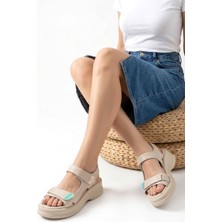 Erbilden Ginya Bej Cilt Cırt Cırtlı Sandalet