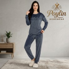 Boyraz Kadın Kışlık Yumuşak Dokulu Fransız Kadife Pijama Takımı Ev Giyimi