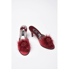 G&C Kadın Çeyizlik Topuklu Tüylü Tokalı Gelin Ev Terliği 215