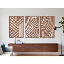 3 Parça Modern Geometrik Ahşap Duvar Tablosu Seti – Dekoratif Mdf Tablo
