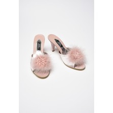 G&C Kadın Çeyizlik Topuklu Tüylü Tokalı Gelin Ev Terliği 215