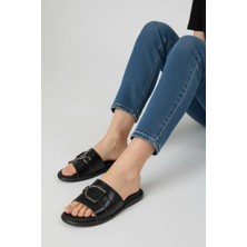 Efw %100 Hakiki Deri Siyah Toka Detaylı Kadın Terlik