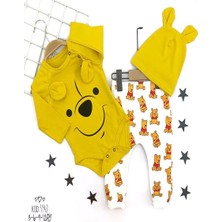 Diji Baby 3-6-9-12 Ay Kulaklı Şapka Ayıcık Desenli Zıbınlı 3lü Kız Erkek Bebek Takımı