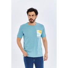Trender Erkek O Yaka T-Shirt Surfıng Soluk Mavi
