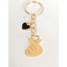 Moncuk Design Siyah Kalp Detaylı Parmak Kalp Anahtarlık Gold – Sevgi Dolu Trendy Şık Çanta & Anahtar Aksesuarı