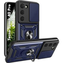 Teknomoda Tecno Spark 40 Pro Kılıf Kılıf Yüzüklü Standlı Sürgülü Kamera Korumalı Tank Sert Silikon Kapak Km6